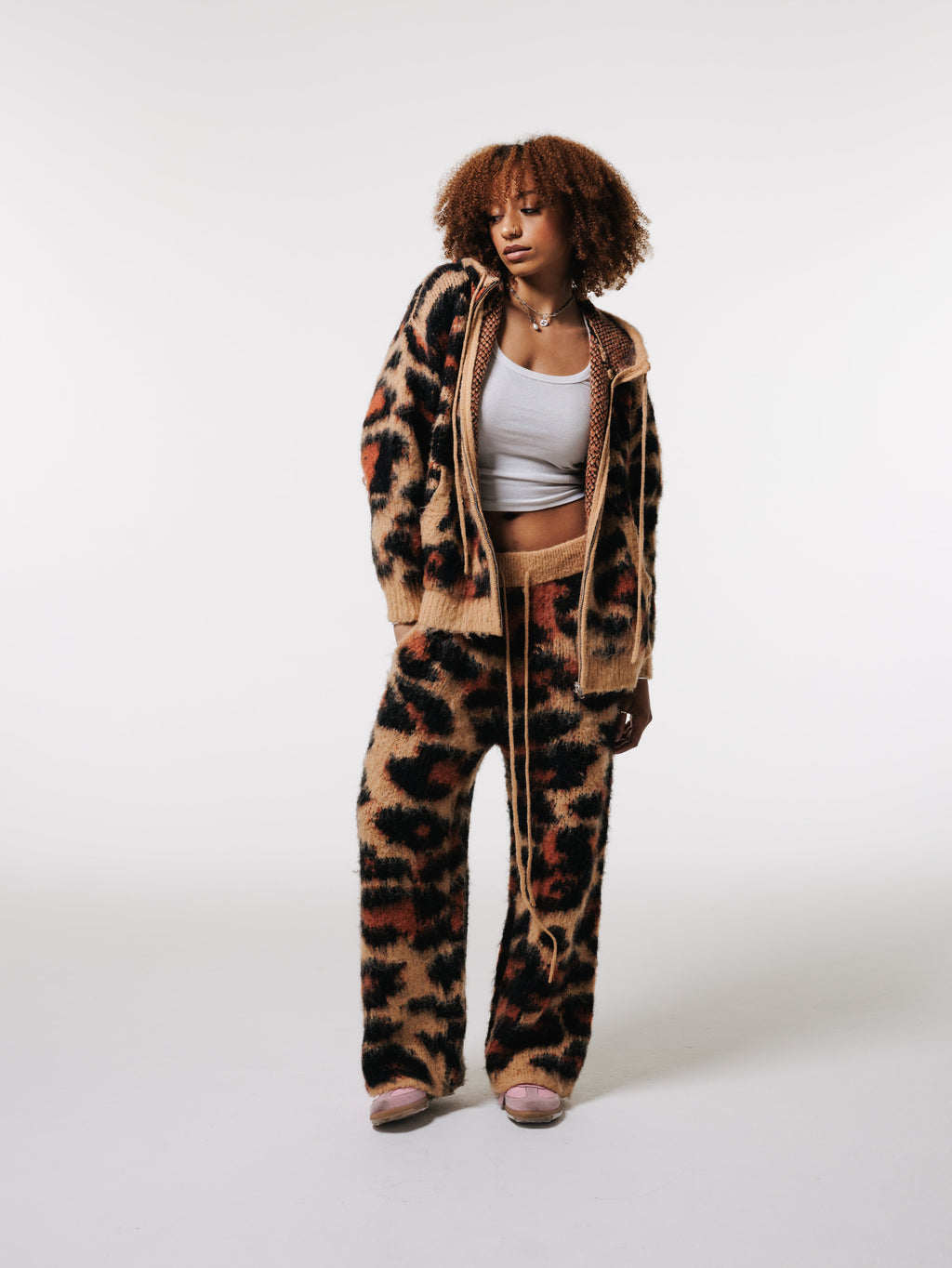 Cheetah Mohair Zip Up