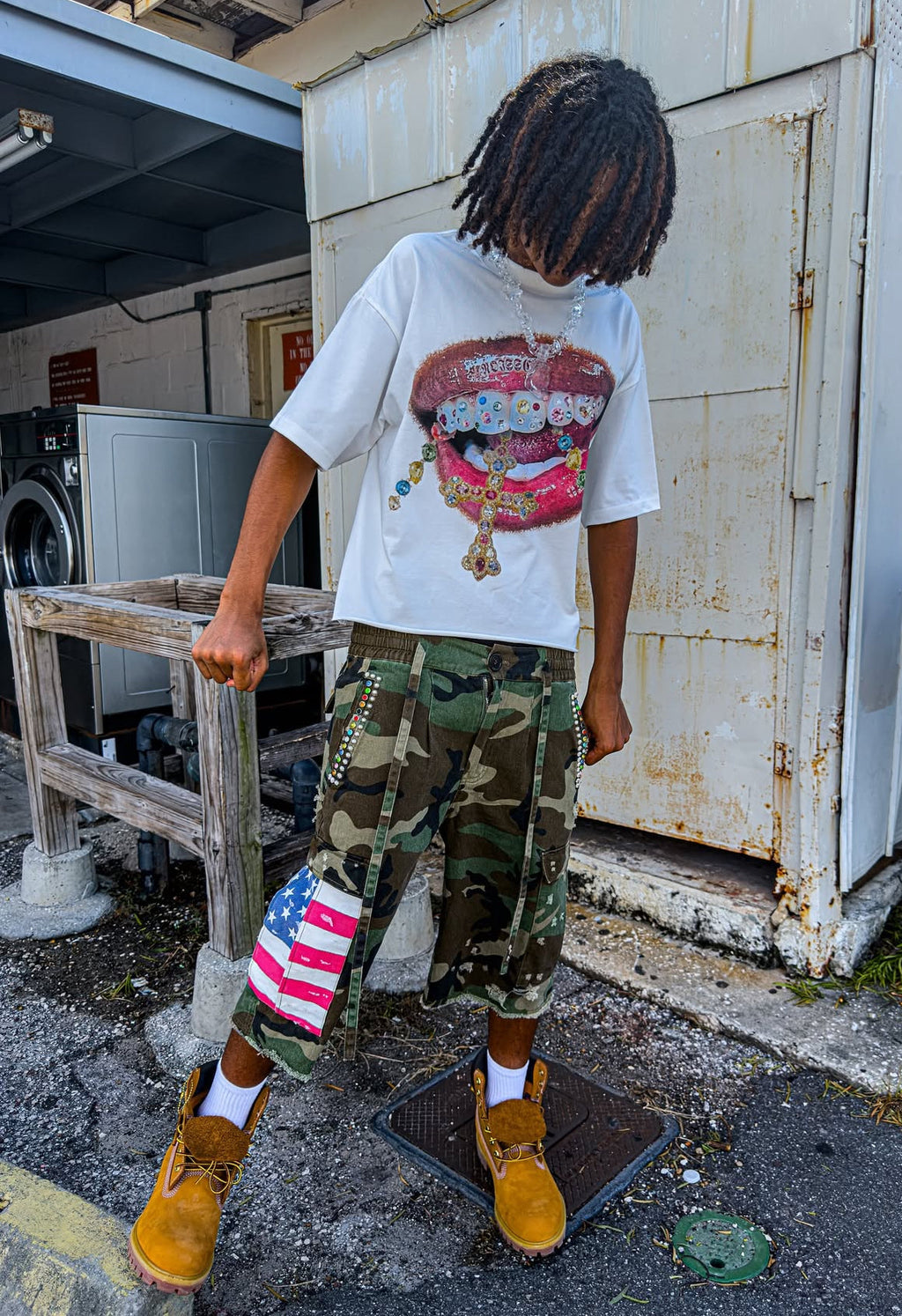 Americana Camo Pleated Rhinestone Shorts